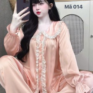 Đồ ngủ tiểu thư cổ bèo ren cam đào Mã 014