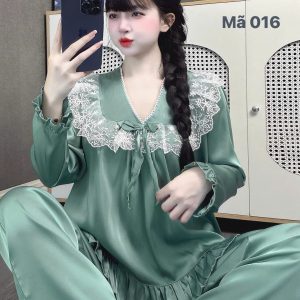 Đồ ngủ tiêu thư cổ bèo ren xanh lơ Mã 016