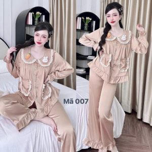 Đồ ngủ cổ bèo lụa tơ tằm phối ren Mã 007
