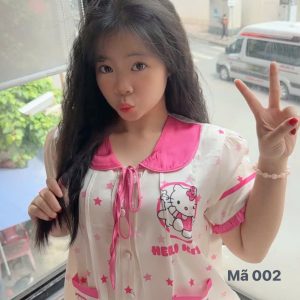 Đồ ngủ hello kitty cổ voan lụa tơ tằm Mã 002